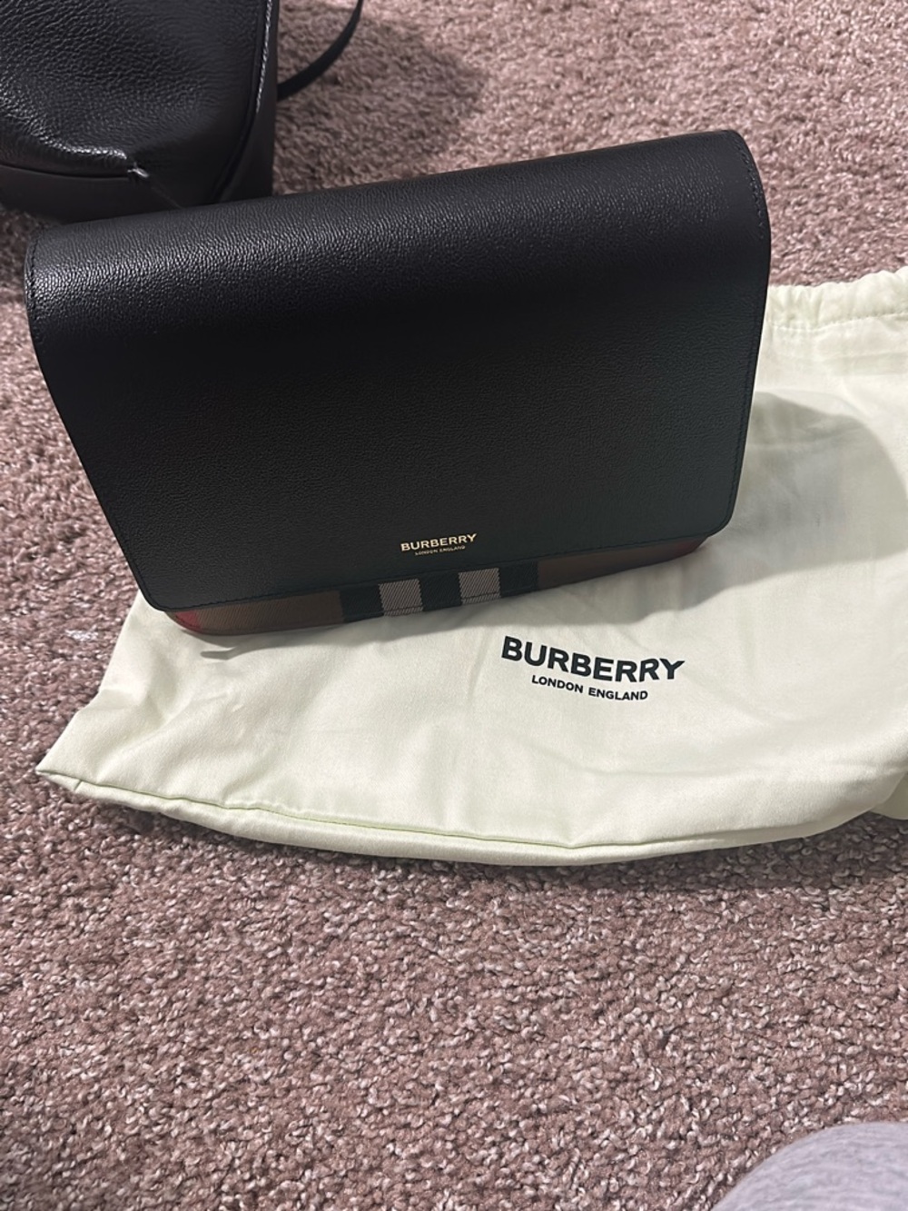 Burberry Black Leather Crossbody with Gold Logo - Picture 2 of 6